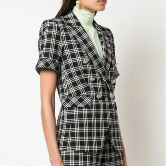 NWOT Veronica Beard Jenny Check Cotton Jacket Short Sleeve Plaid Black USA 6 - Picture 2 of 8